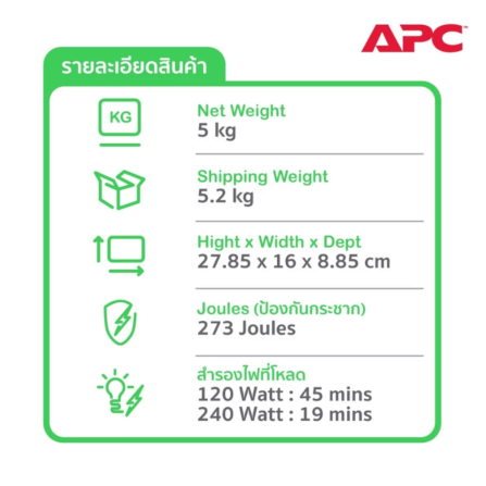 เครื่องสำรองไฟฟ้า APC 625VA 325 วัตต์ รุ่น BX625CI-MS EASY UPS 3 ช่อง ป้องกัน ไฟตก ไฟเกิน_5